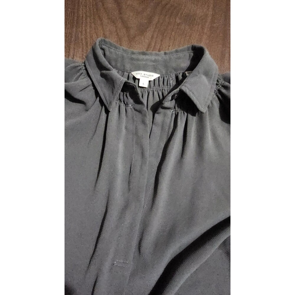 Max Studio Gray Button Up Collared Blouse Size La… - image 8